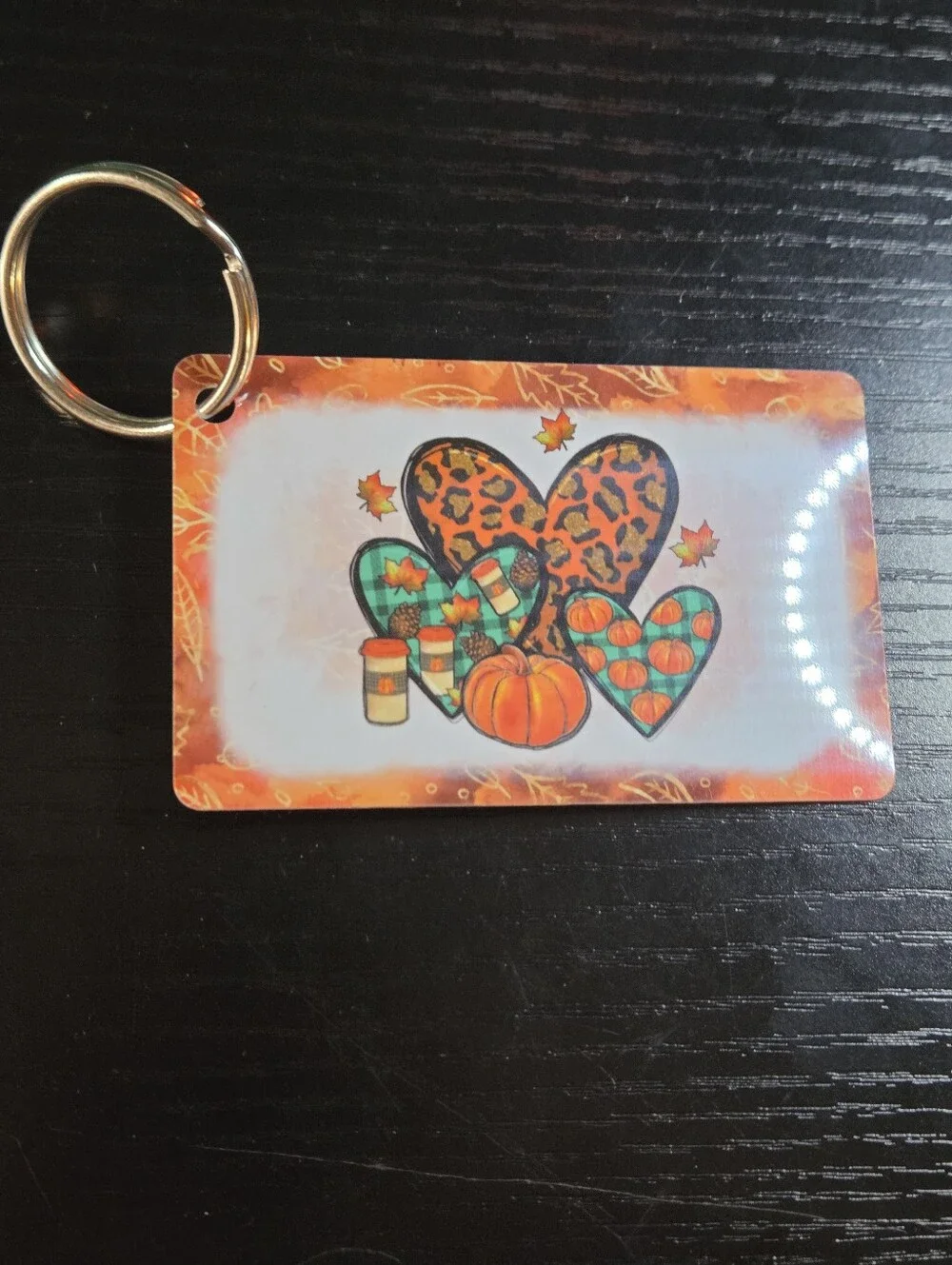 Autumn Hearts Decorative Keycard Keychain - Orange Pumpkin Design